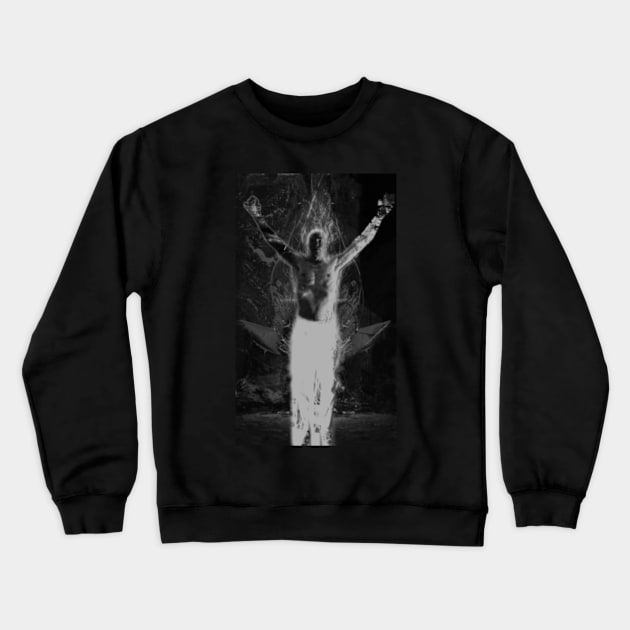 Portrait, digital collage and special processing. Shirtless man, stands. All chakras opened. Mystic. Grayscale. Crewneck Sweatshirt by 234TeeUser234